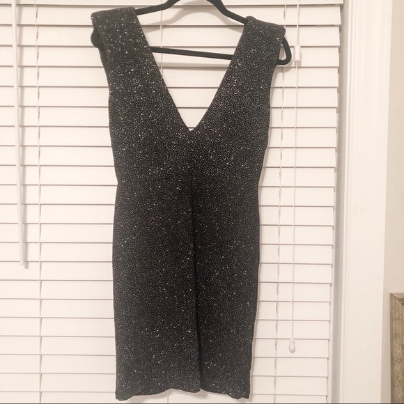 Top Shop Black Sparkly Deep V Mini Party Dress - Picture 1 of 3